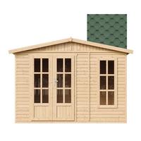 GARTENHAUS HOLZ 6 m2 - H232 x 332 x 222 cm - Gerätehaus Holz Garten-Studio M334FB+H334FBGREEN - Beige, Holz (332/232/199cm) - Timbela