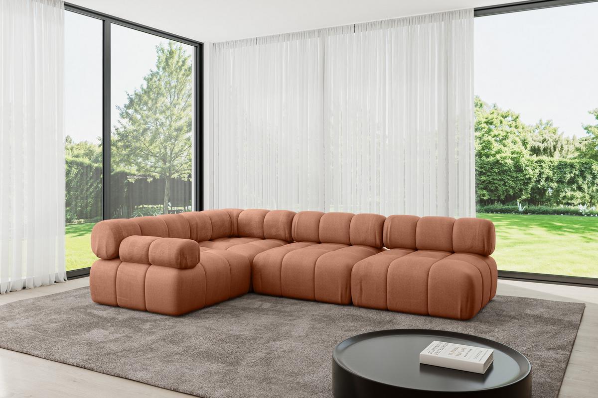 ECKSOFA modulares Sofa Mende-L2 - 285x190x70 cm Apricot Velours - Koralle, Holzwerkstoff/Textil (285/190cm) - ALTDECOR