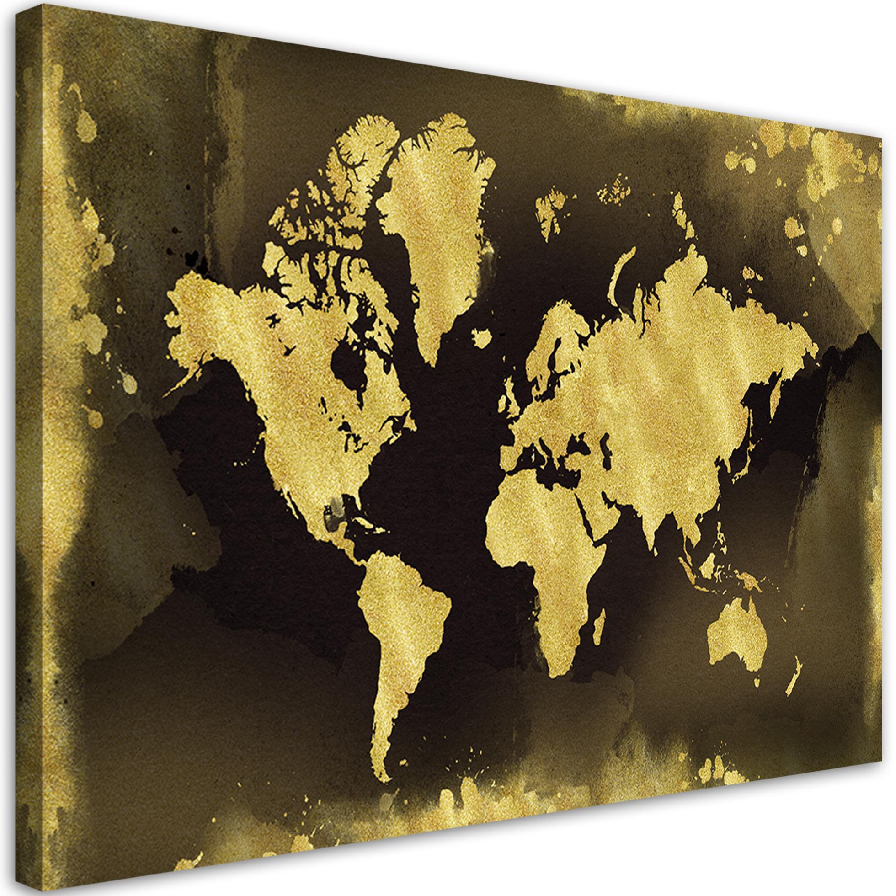 WANDBILD goldene weltkarte vintage - Goldfarben, Textil (60/40cm) - Feeby