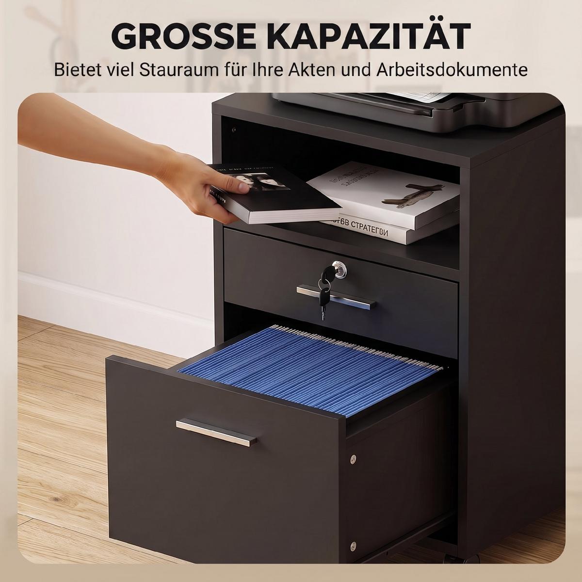 AKTENSCHRANK Spanplatte Schwarz - Schwarz, Holzwerkstoff/Metall (40/65/40cm) - Vinsetto