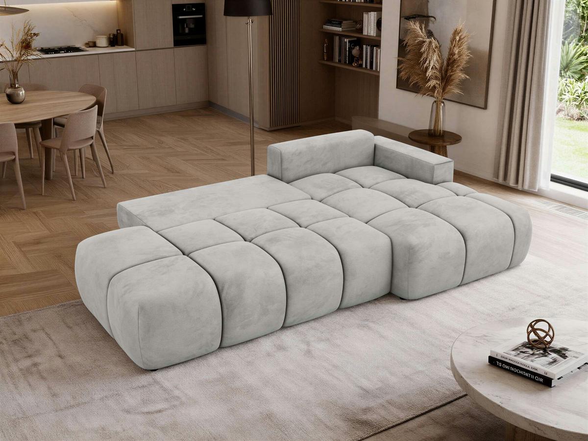 ECKSOFA LORAN L Hellgrau Velvet - Rechts - Hellgrau/Schwarz, Kunststoff/Textil (292/170cm) - MKS