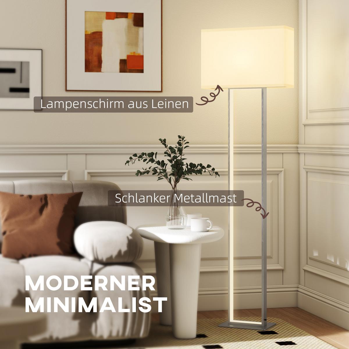 STEHLAMPE Metall Leinen Weiß - Weiß, Metall (45/15/150cm) - HOMCOM