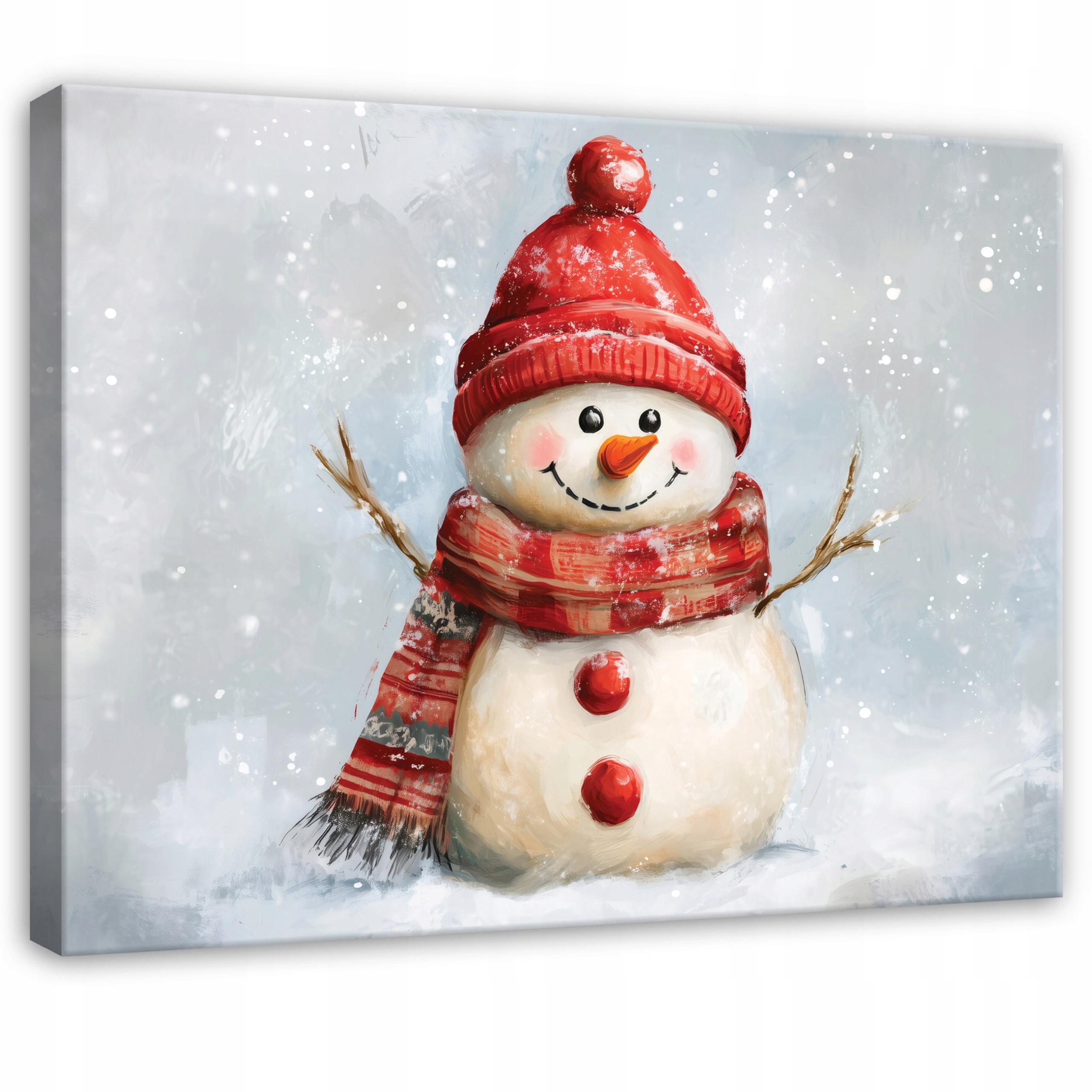 LEINWANDBILD Schneemann Schnee Rot 120x80 cm - Multicolor, Holzwerkstoff (120/80cm) - Wallarena