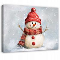 LEINWANDBILD Schneemann Schnee Rot 120x80 cm - Multicolor, Holzwerkstoff (120/80cm) - Wallarena