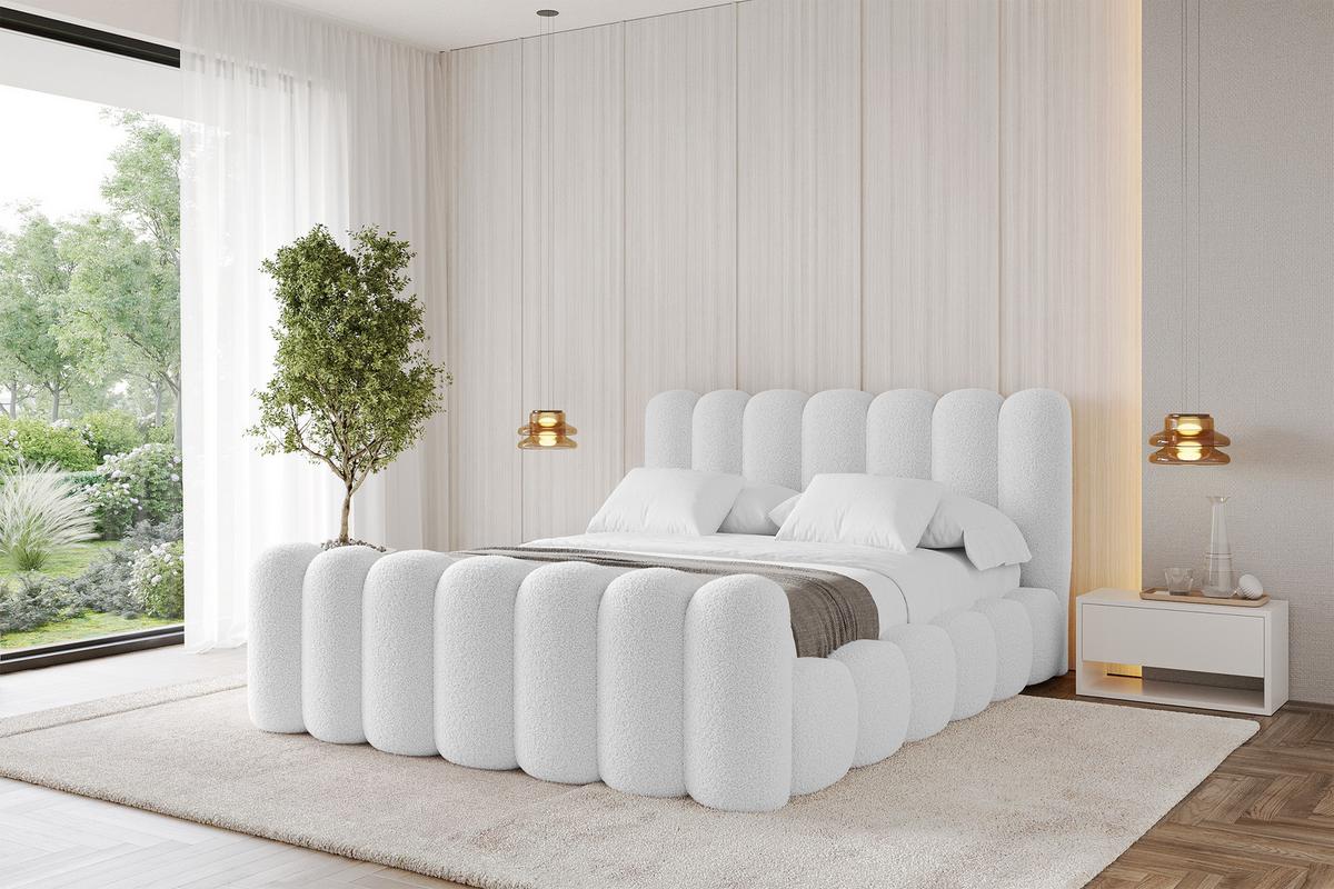 POLSTERBETT mit Bettkasten, Fußteil und Lattenrost, Boxbett ohne Matratze - SENA-Z 140x200 Weiß - Weiß, Holzwerkstoff/Textil (140/200cm) - ALTDECOR