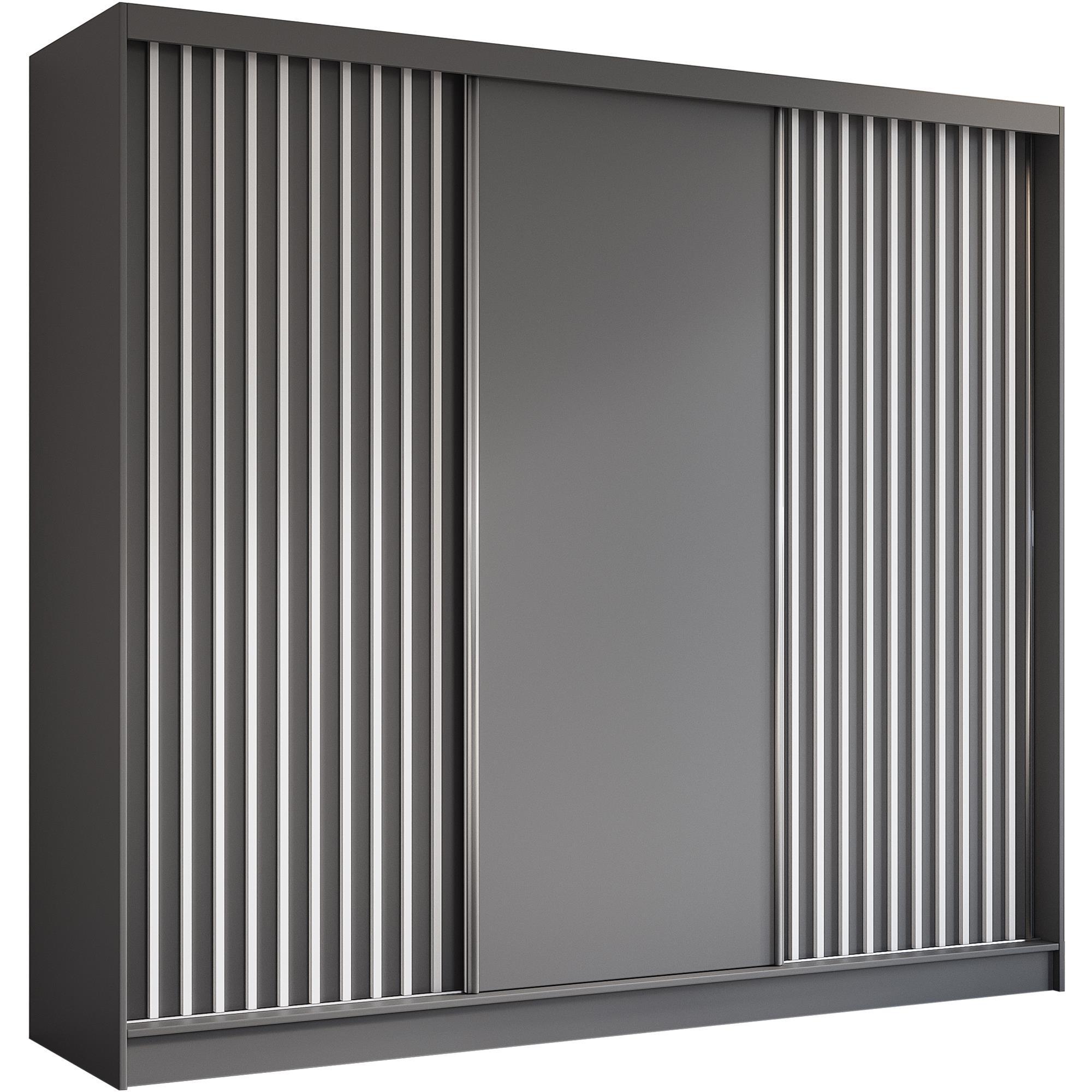 SCHWEBETÜRENSCHRANK Helios II 240/216/61 grau+weiß mit Schubladen - Weiß/Grau, Holzwerkstoff (240/216/61cm) - Beautysofa