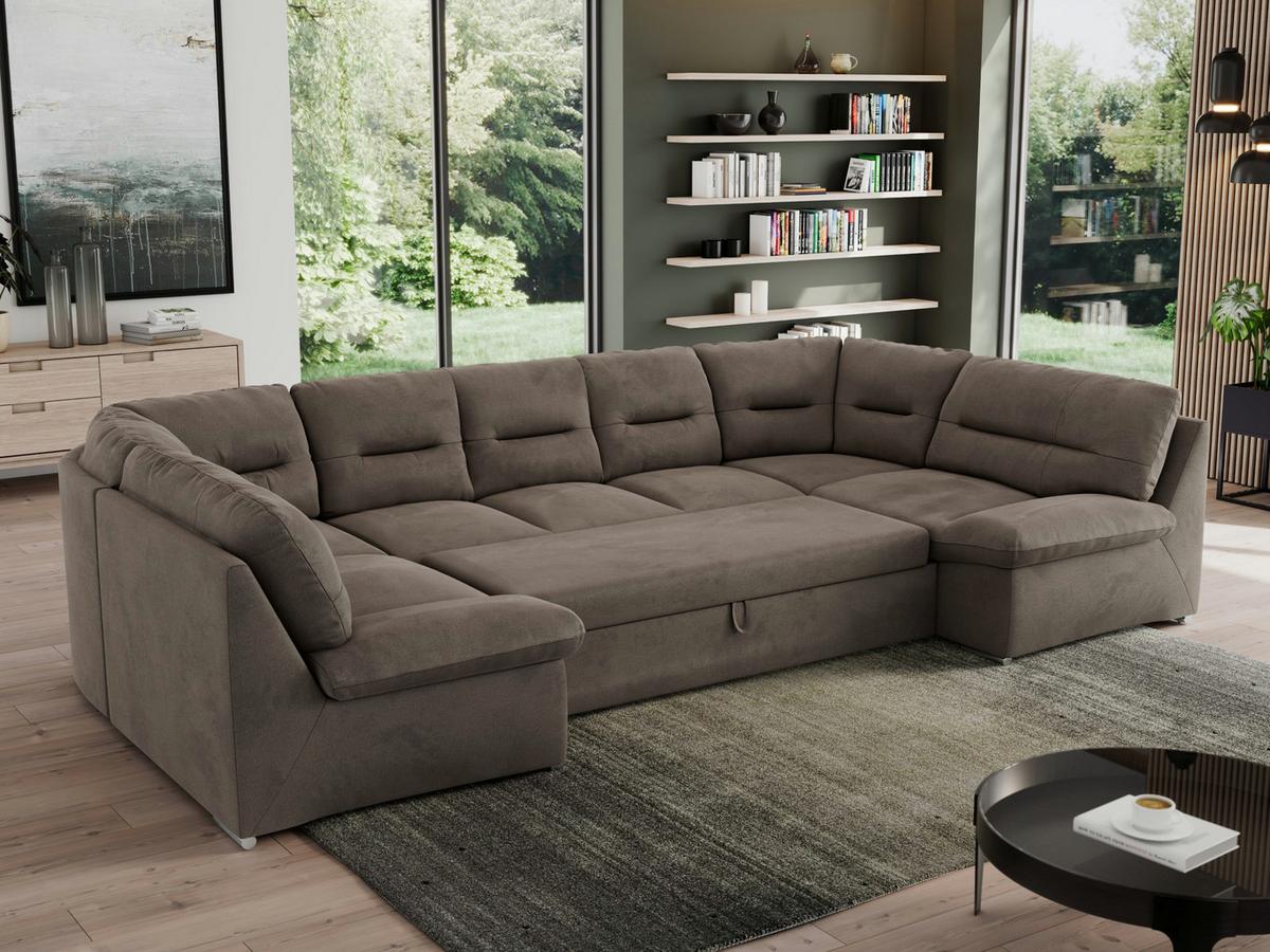 WOHNLANDSCHAFT MORBIDO U Braun Velvet - Silberfarben/Braun, Textil/Metall (340/93/206cm) - MKS