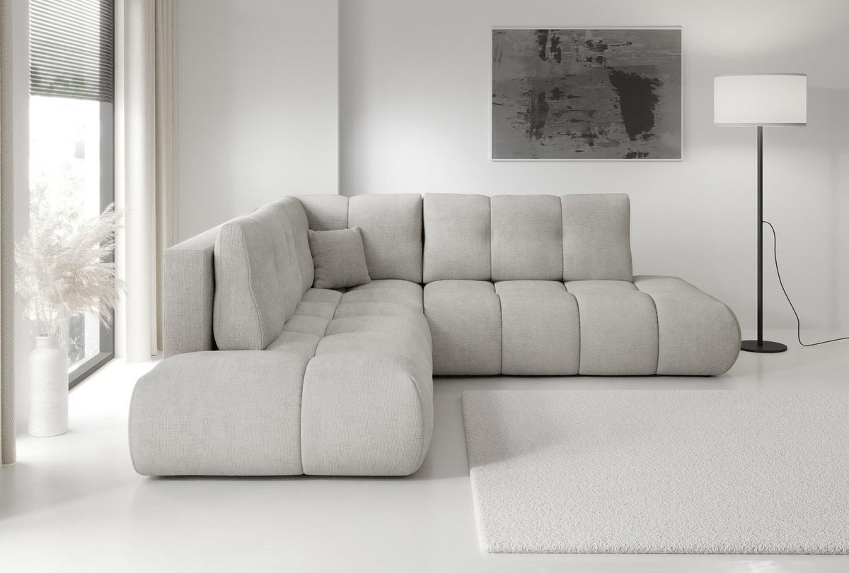 ECKSOFA DUCA II L-S Hellgrau Chenille mit Schlaffunktion - Hellgrau, Holz (266.5/266.5cm) - MASSENO