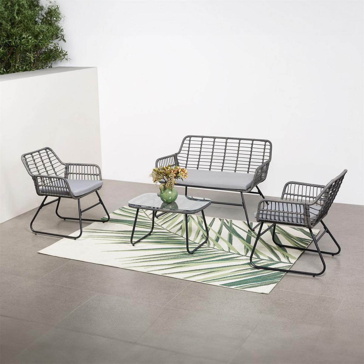 GARTENLOUNGE RIVIERA 4er Set grau/schwarz - Hellgrau/Grau, Metall - IDIMEX