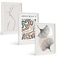 BILDER SET 3er Set - 40x60 cm Weißer Rahmen - Abstrakte Boho-Musterformen - Weiß, Kunststoff (40/60cm) - TULUP