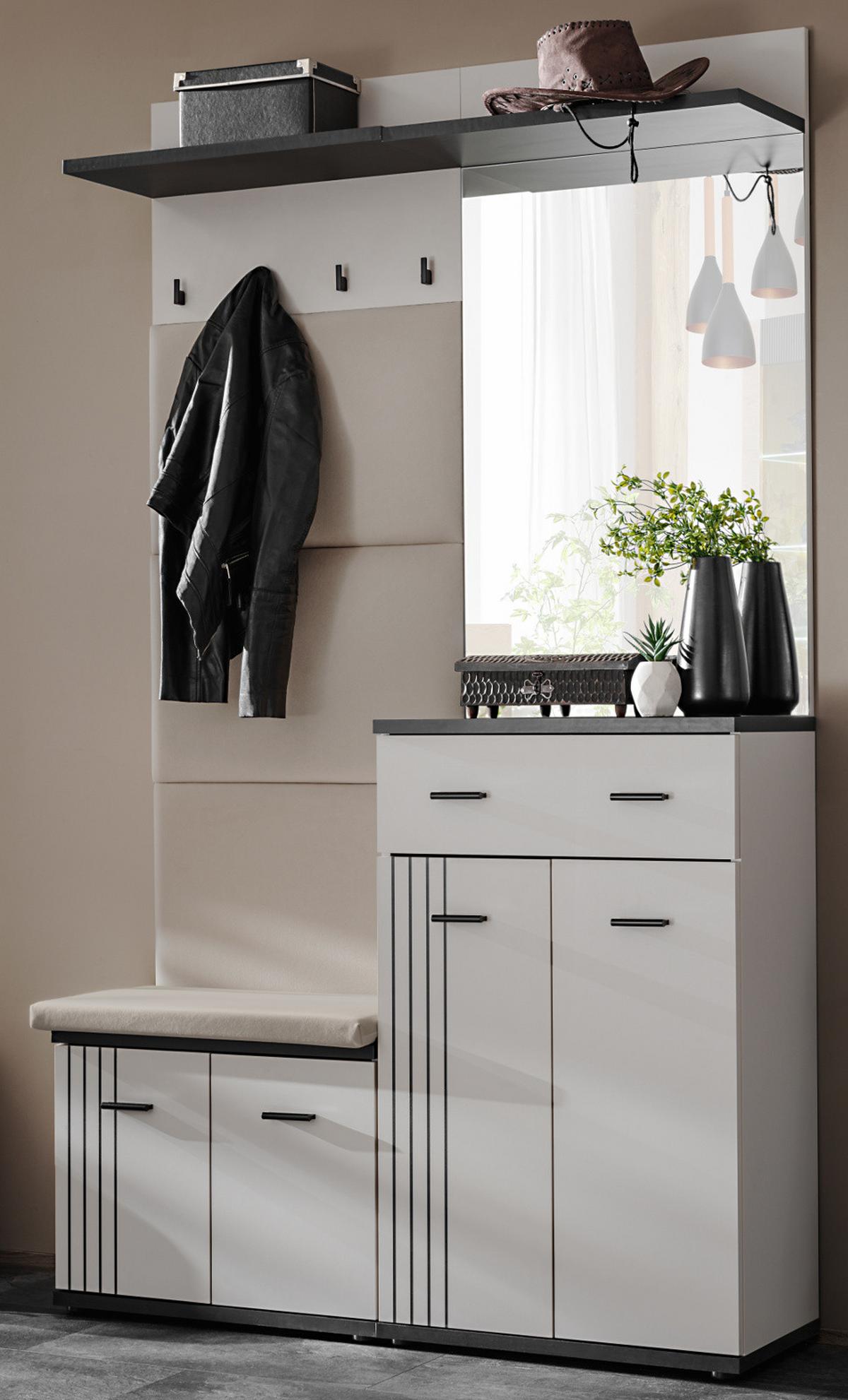 GARDEROBEN-SET Kaschmir, schwarz 4-teilig 120 cm, Flurgarderobe mit viel Stauraum - Kaschmir/Schwarz, Glas/Holzwerkstoff (120/20/32cm) - Inn.Furn