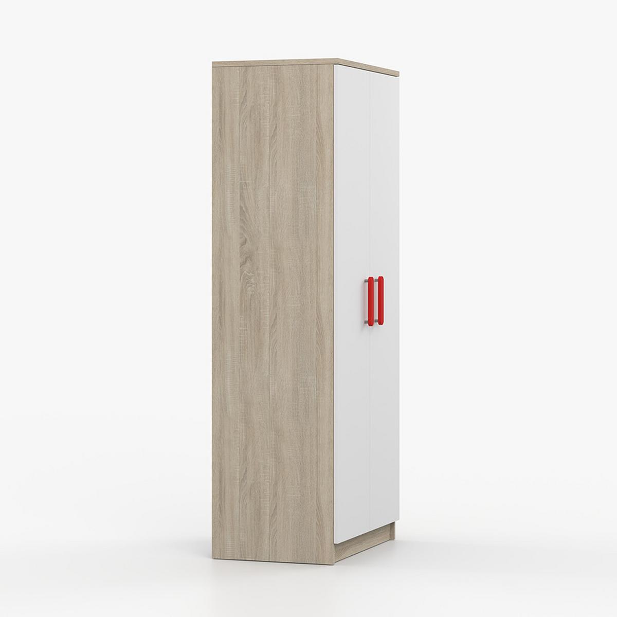 DREHTÜRENSCHRANK 80/192/50 cm 2-türig Jonas III 06 Sonoma Eiche/Weiß + rote Griffe - Rot/Weiß, Holz/Holzwerkstoff (80/193/50cm) - imoebel24