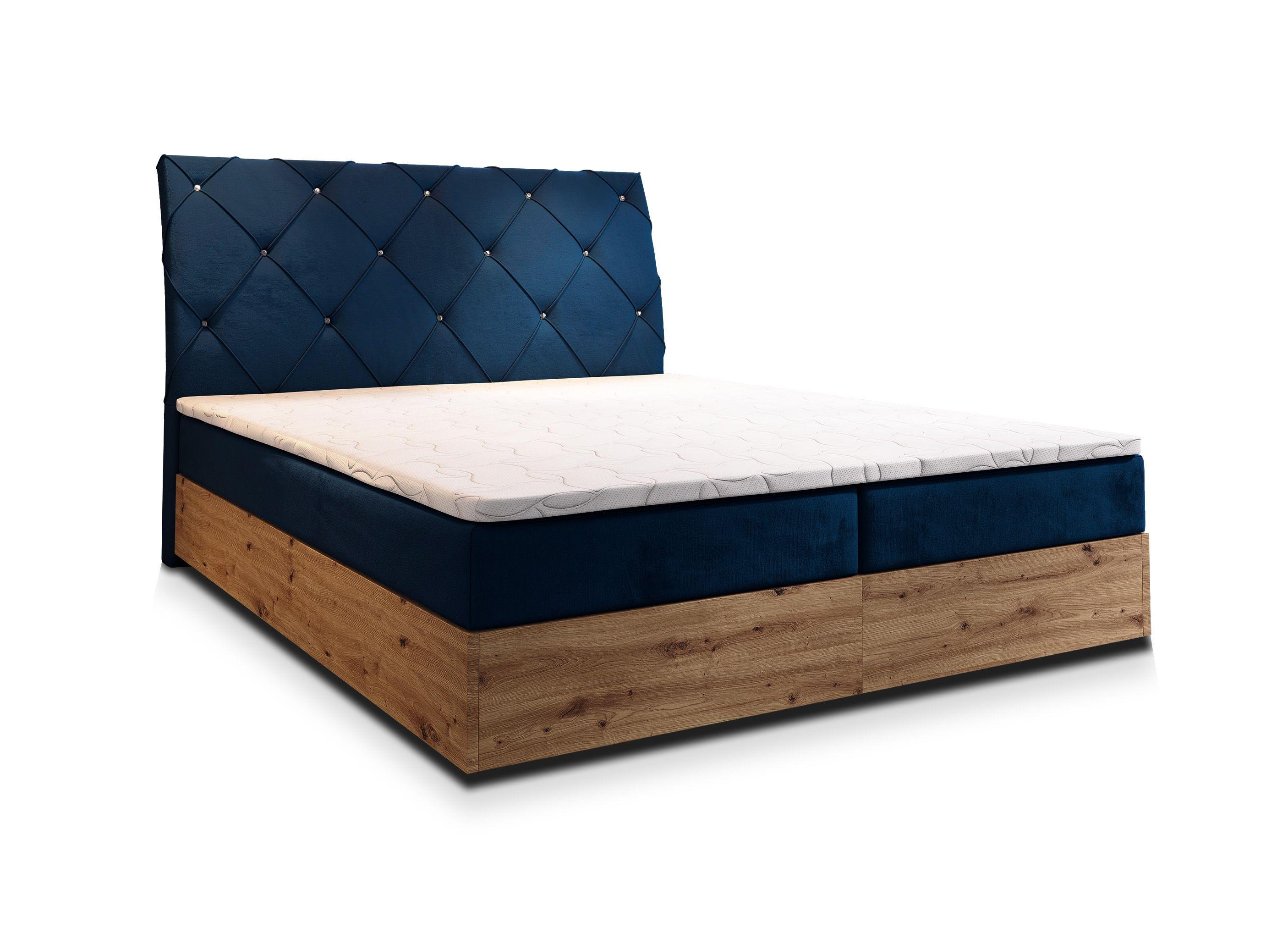 BOXBETT VELLANO 160x200 cm mit Matratze und Topper - Blau - Blau, Holz (160/200cm) - MASSENO