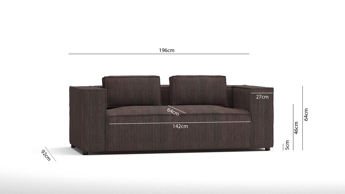 2-SITZER-SOFA Nova Dunkelbraun Cord - Dunkelbraun/Schwarz, Holz/Kunststoff (196/64/92cm) - S-Style Möbel