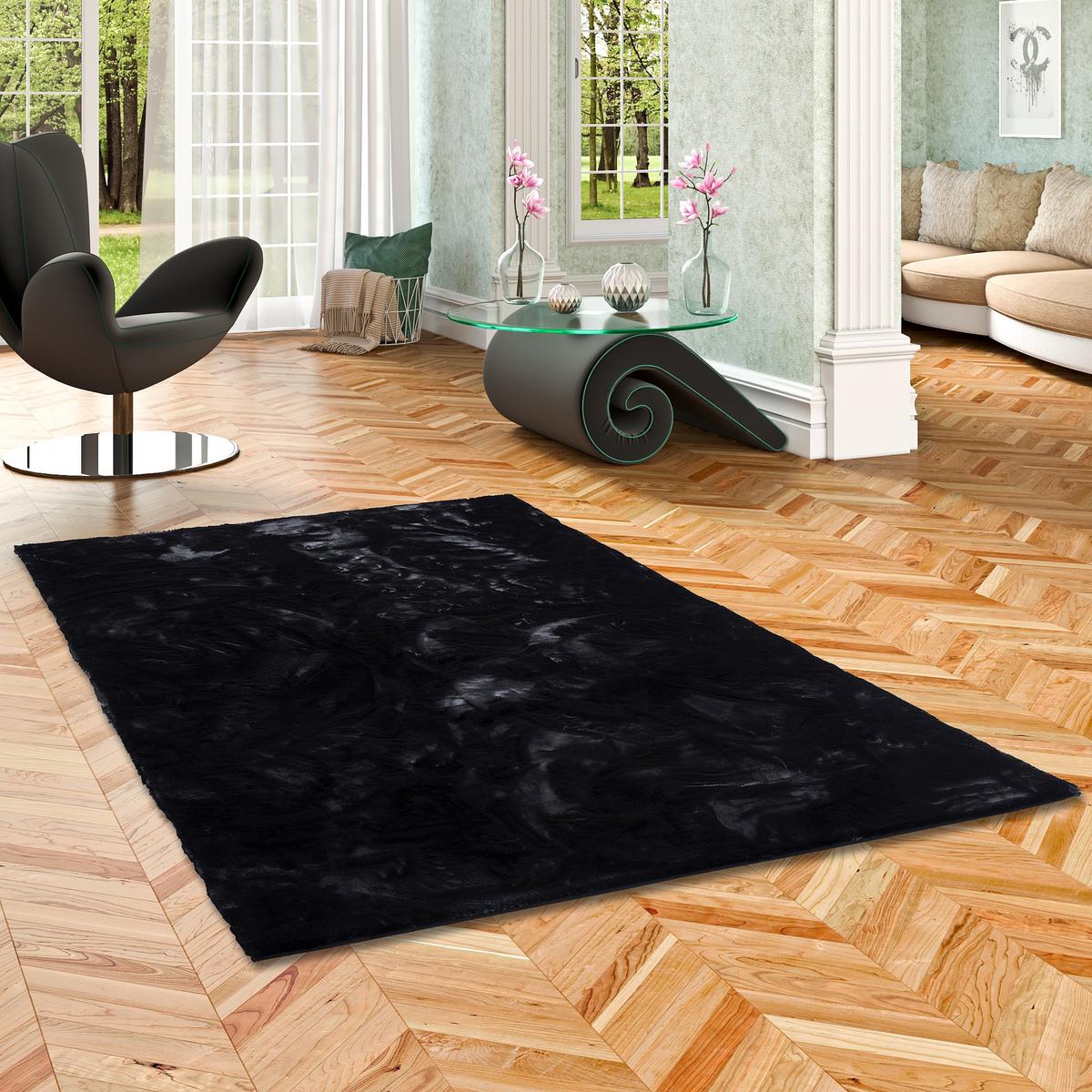 FELLTEPPICH LUXUS SUPER SOFT PLUSH - Schwarz, Textil (90/160cm) - Pergamon