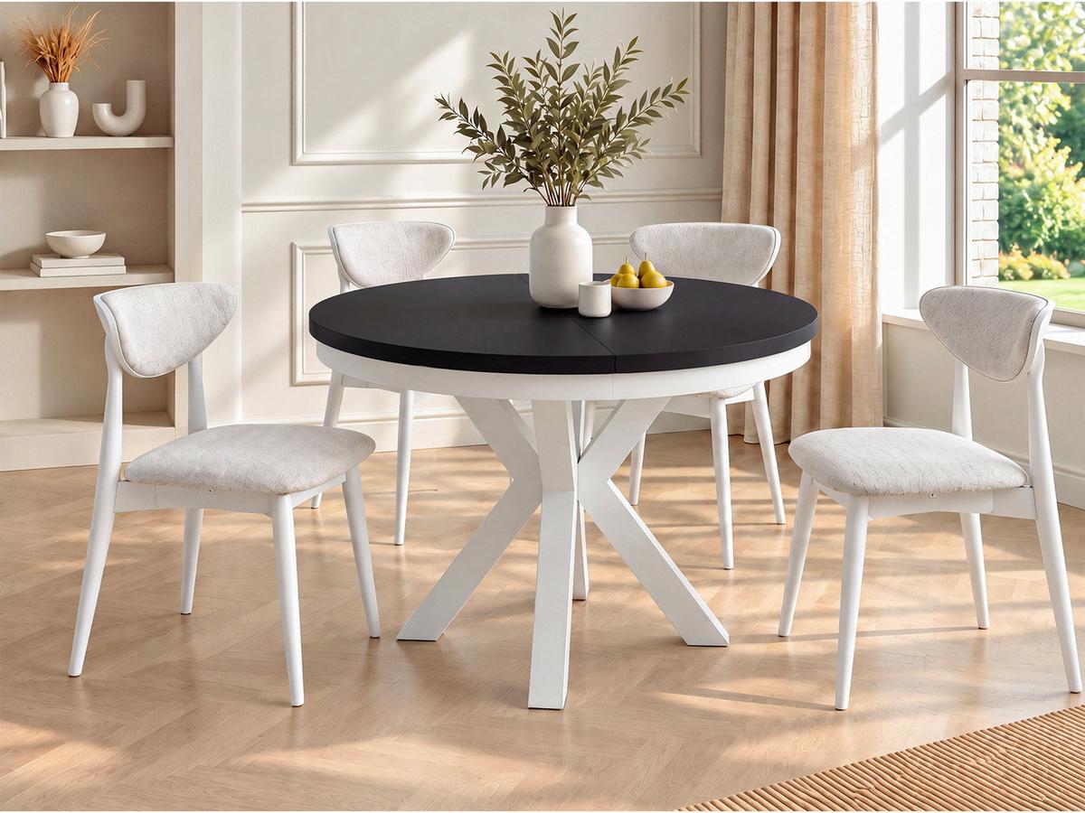 ESSTISCH Clara Weiß runder ausziehbarer, Schwarz 120-200/120/76 cm - Schwarz/Weiß, Holzwerkstoff/Metall (120/196/76cm) - WFL GROUP