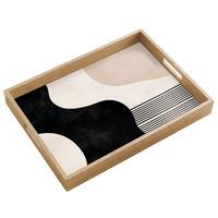 TABLETT Abstrakt - Japandi - Beige - Modern 50x35 cm - Schwarz, Holz (50/5/5cm) - OnlyWow
