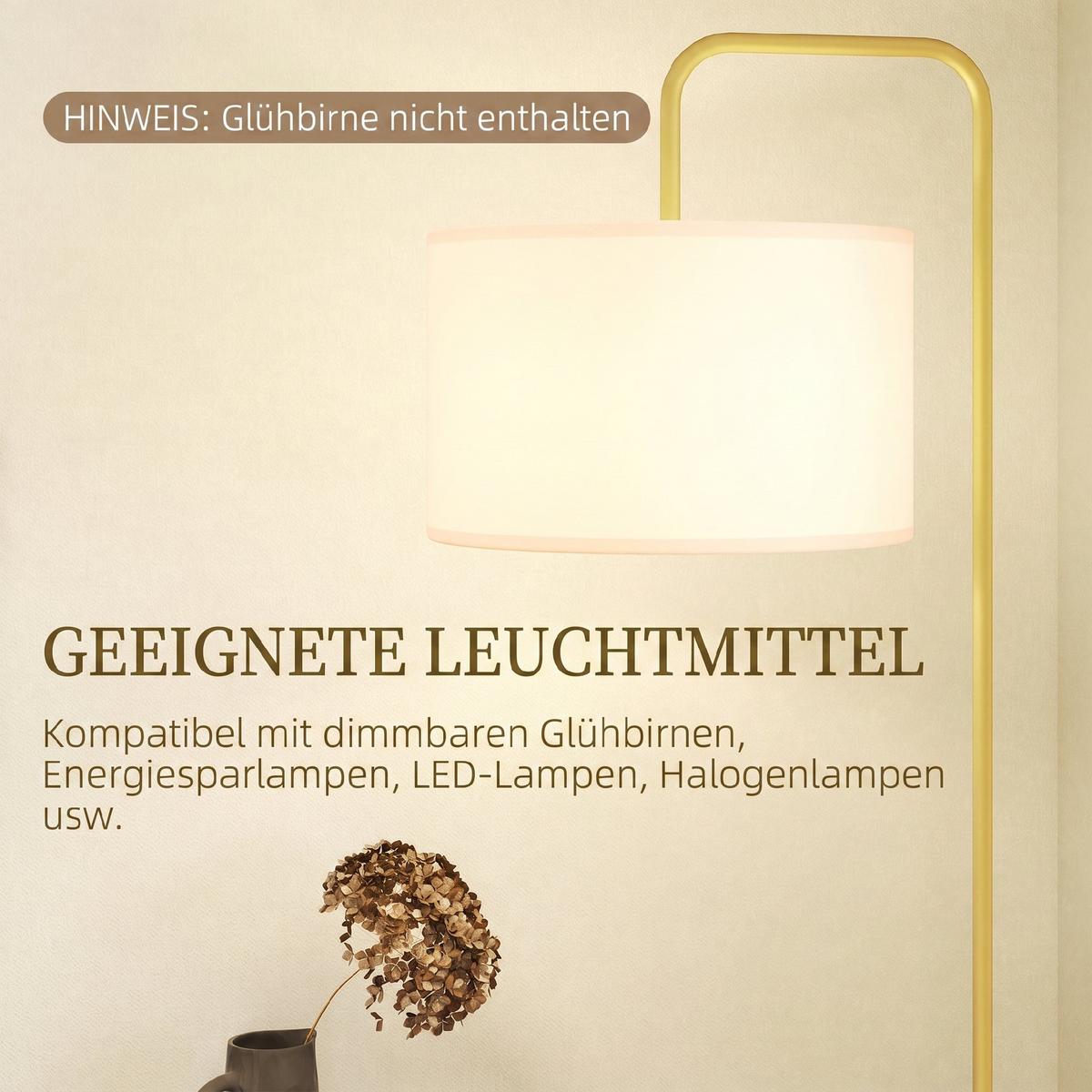 STEHLAMPE Stahl Gold - Weiß, Metall (64/38/163.5cm) - HOMCOM