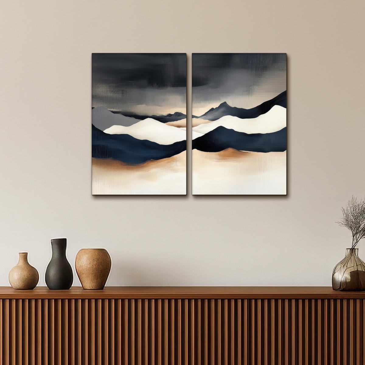 LEINWANDBILD 2er Set Landschaft - Abstrakt - Modern 80x60 cm - Dunkelblau, Textil (80/60cm) - MuchoWow