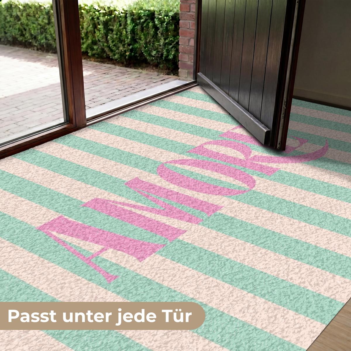 FUSSMATTE Rosa – Grün – Streifen – Amore 180x120 cm - Mintgrün, Kunststoff (180/0.4cm) - MuchoWow