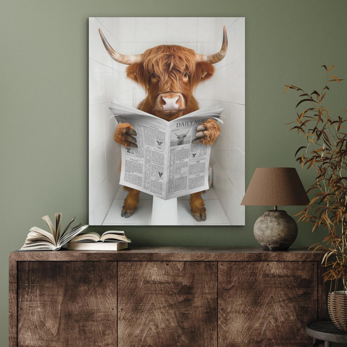AKUSTIKBILD Schottischer Highlander - Tier - Zeitung - Toilette Wandbilder 60x80 cm - Kastanienfarben, Kunststoff (60/80/0.9cm) - MuchoWow