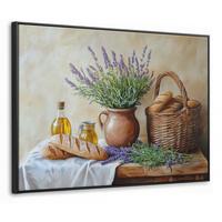 LEINWAND Bilder mit Rahmen - Lavendel - Brot - Stilleben - 100x70 - Flieder, Textil (100/70cm) - MuchoWow