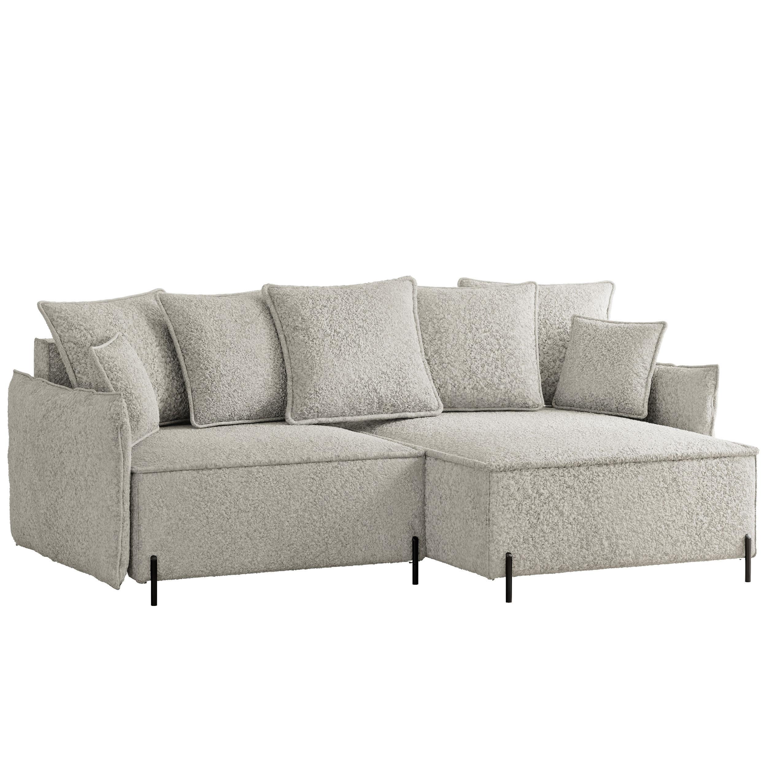 ECKSOFA MARCO Rechts, mit Schlaffunktion und Bettkasten, Creme - Creme, Textil/Metall (221/148cm) - Idohome