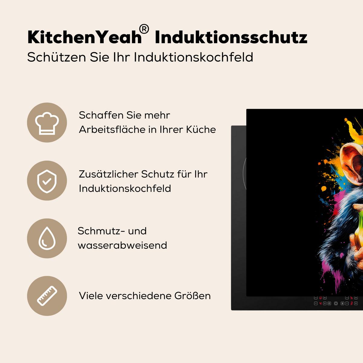 HERDABDECKPLATTE Affe - Graffiti - Farbenfroh - Bananen - Modern Induktionsschutz 91.6x52.7 cm - Gelb, Kunststoff (91.6/52.7/0.2cm) - MuchoWow