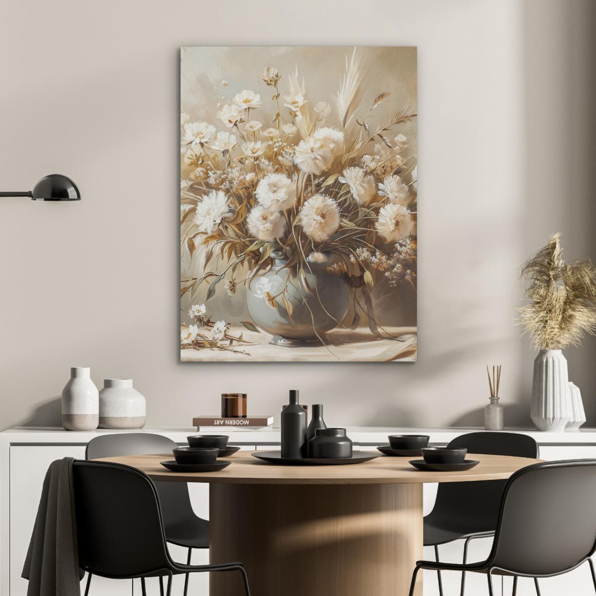 AKUSTIKBILD Blumen - Vase - Stilleben - Beige Wandbilder 60x80 cm - Creme, Kunststoff (60/80/0.9cm) - MuchoWow