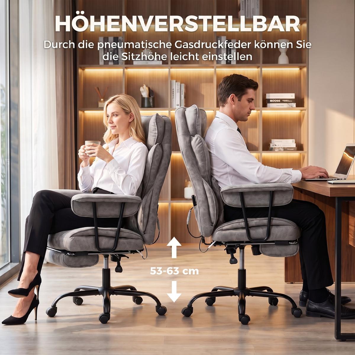 BÜROSTUHL Leathaire Grau - Schwarz/Grau, Kunststoff/Textil (77/126/76cm) - HOMCOM