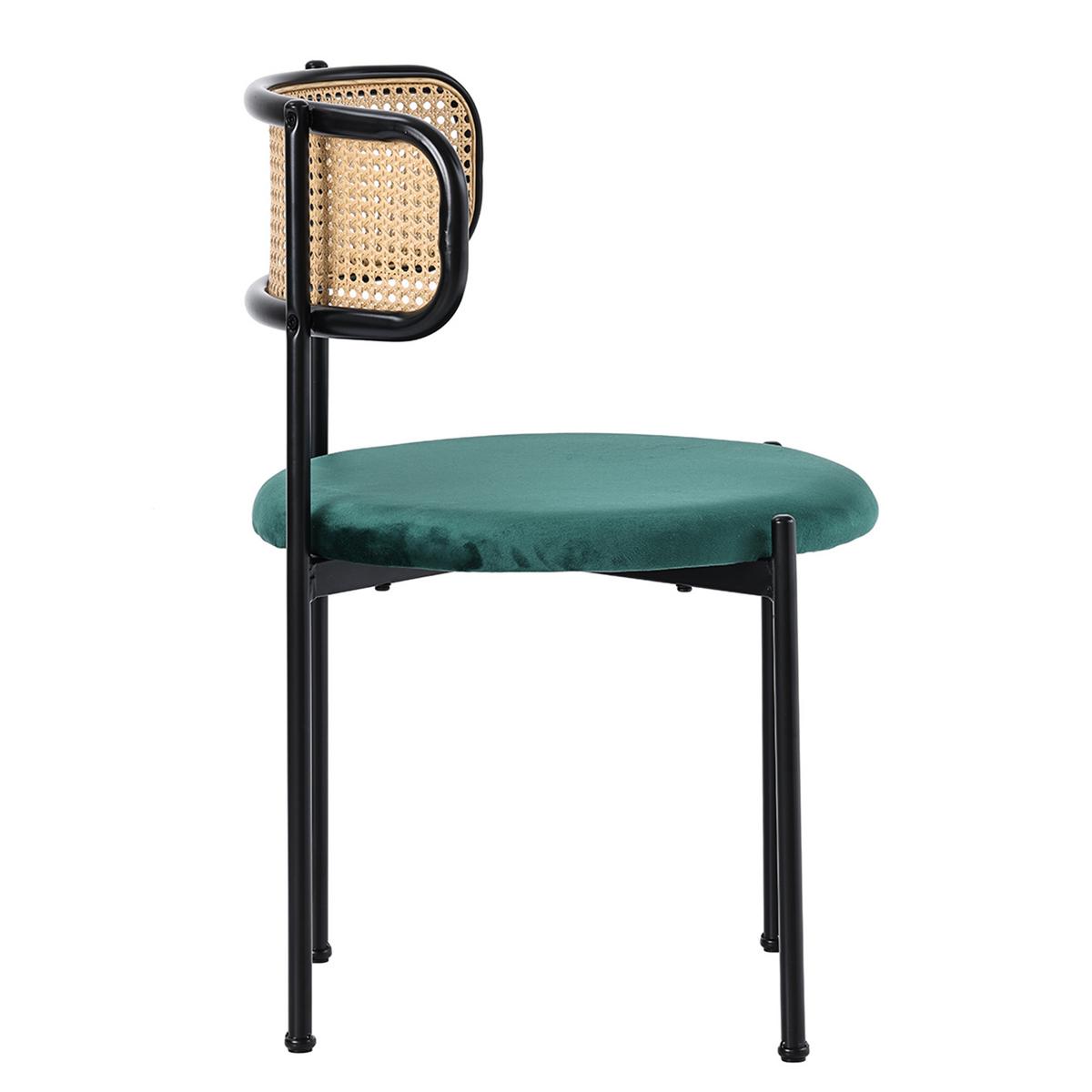 ESSZIMMERSTUHL Set 2er Grün Samt & Rattan Polsterstuhl mit Metallbeinen - Grün, Textil (51/75/51cm) - Urban Meuble