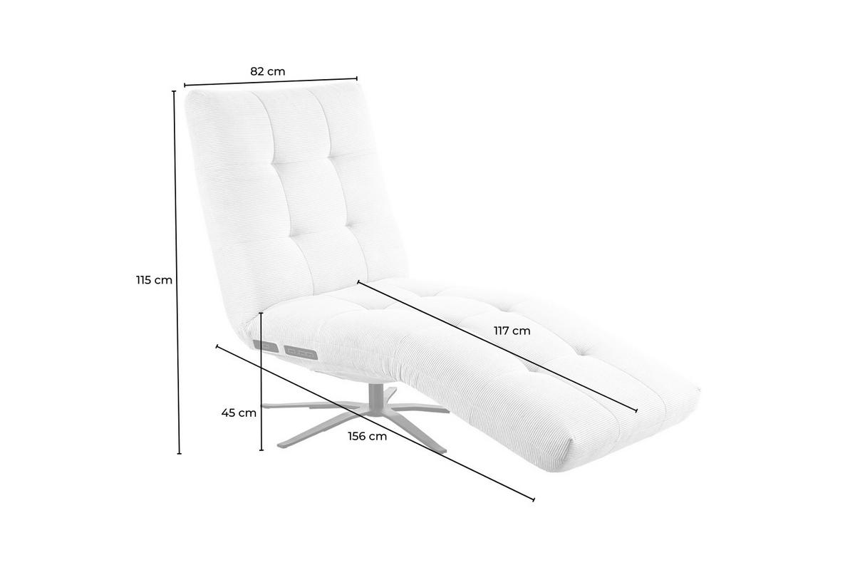 RELAXLIEGE LETICIA Weiß Leder Drehbar (360°), Relaxfunktion - Schwarz/Weiß, Leder/Metall (82/115/156cm) - KAWOLA