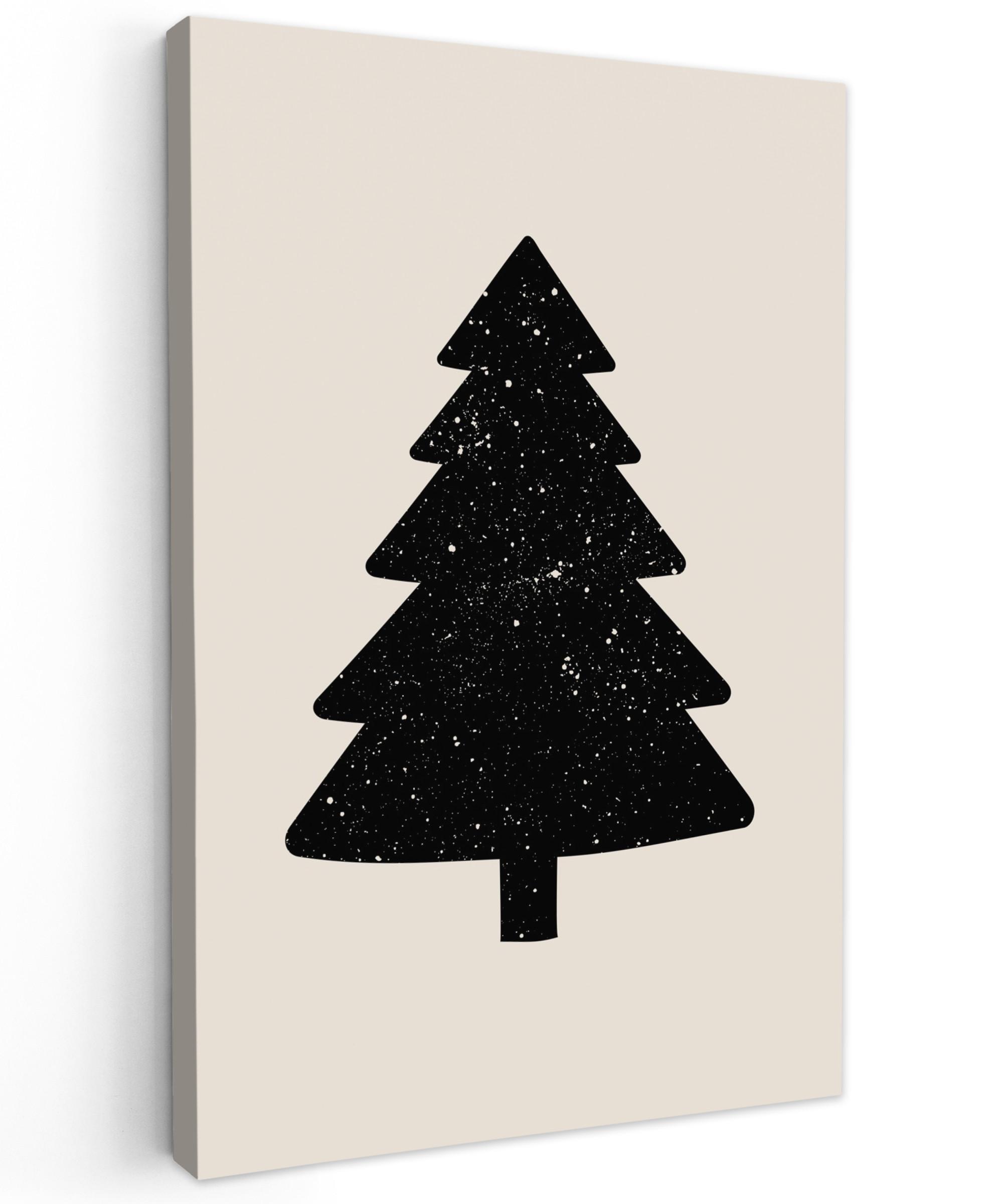 LEINWANDBILD Weihnachtsbaum - Schwarz - Urlaub - Beige Wanddeko 40x60 cm - Schwarz, Textil (40/60cm) - MuchoWow