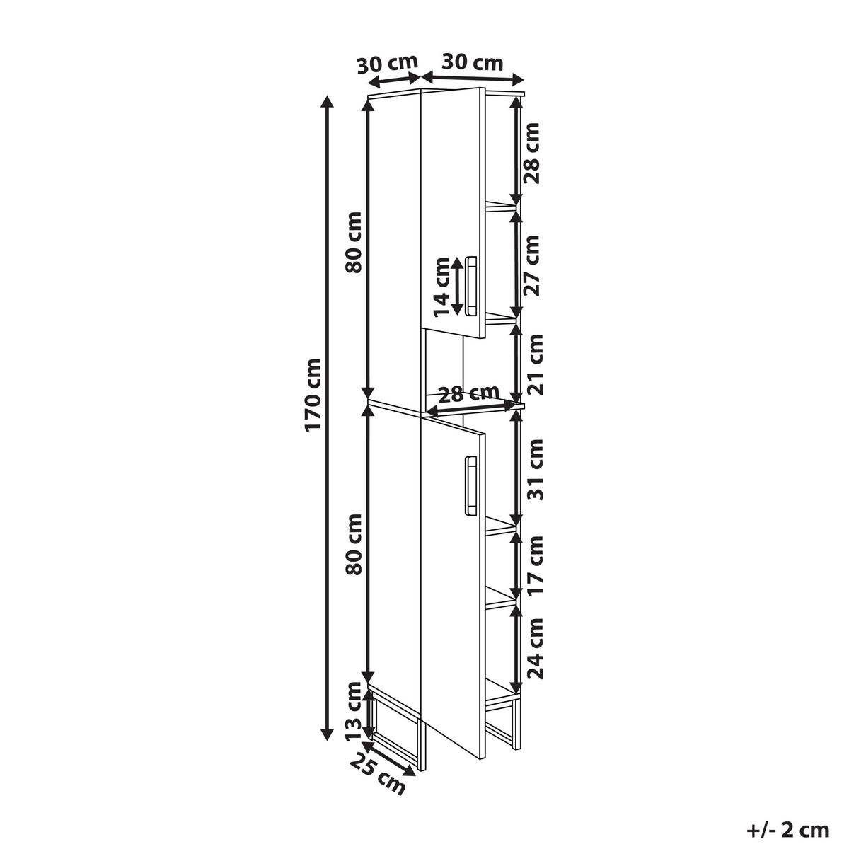 BADEZIMMERSCHRANK Bambus 30 cm Hellbraun Miscanti - Hellbraun/Schwarz, Holz (30/170/30cm) - Beliani