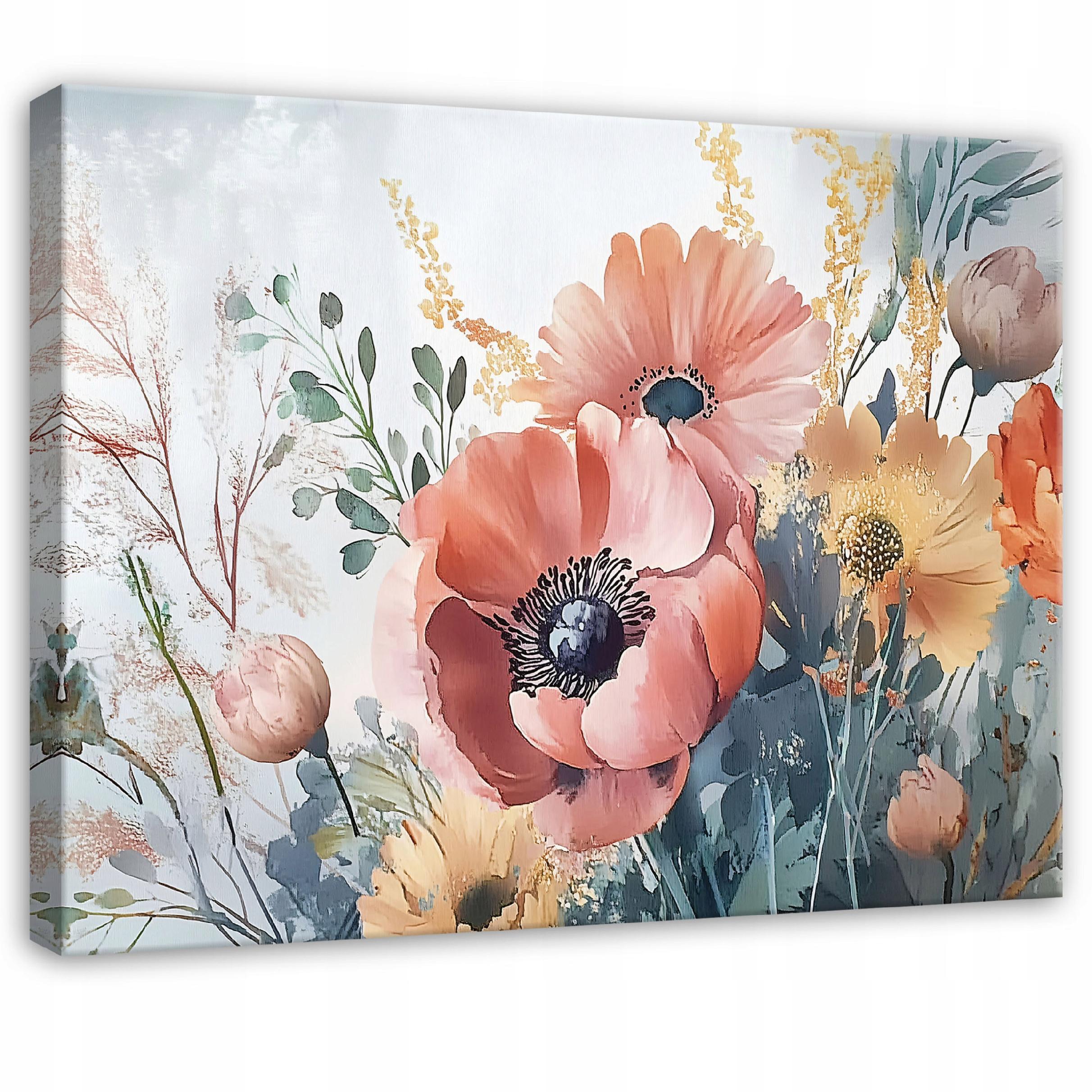 BILDER Blumen Aquarell Bunt Modern Wohnzimmer 120x80 - Multicolor, Holzwerkstoff (120/80cm) - Wallarena