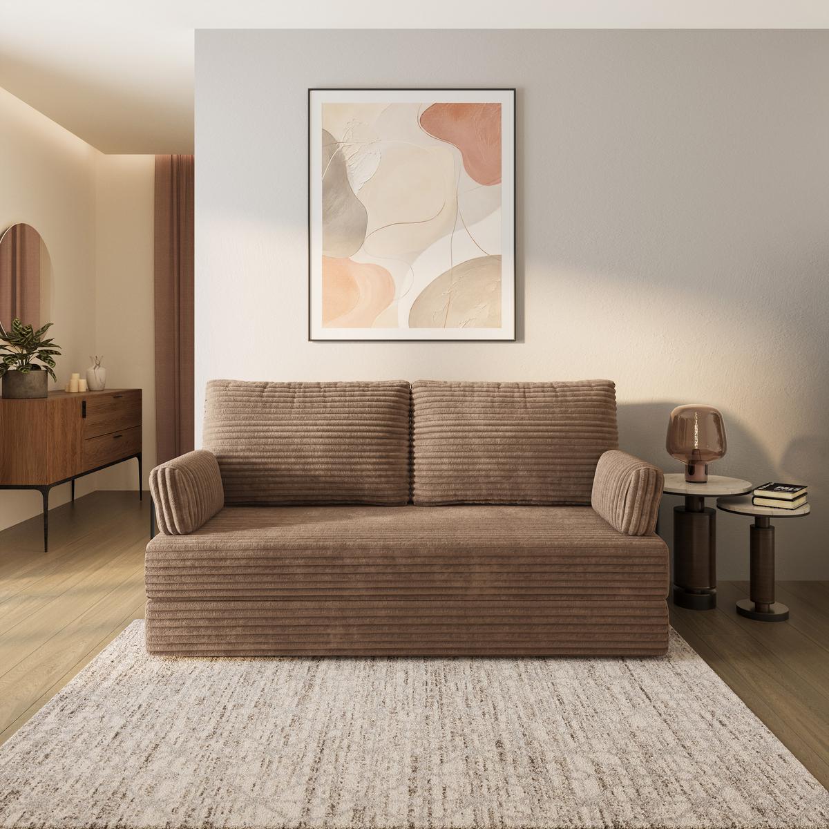 BETTSOFA SILAR aus Schaumstoff Cordstoff Beige Schlaffunktion - Beige, Textil (170/86/80cm) - MASSENO