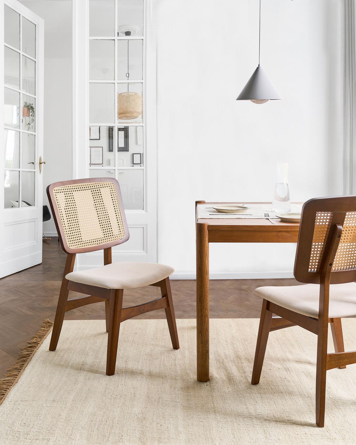 ESSZIMMERSTUHL 2er-Set Hellbeige/Dunkelbraun Alcova - Dunkelbraun/Beige, Holz (51/93/54cm) - Beliani