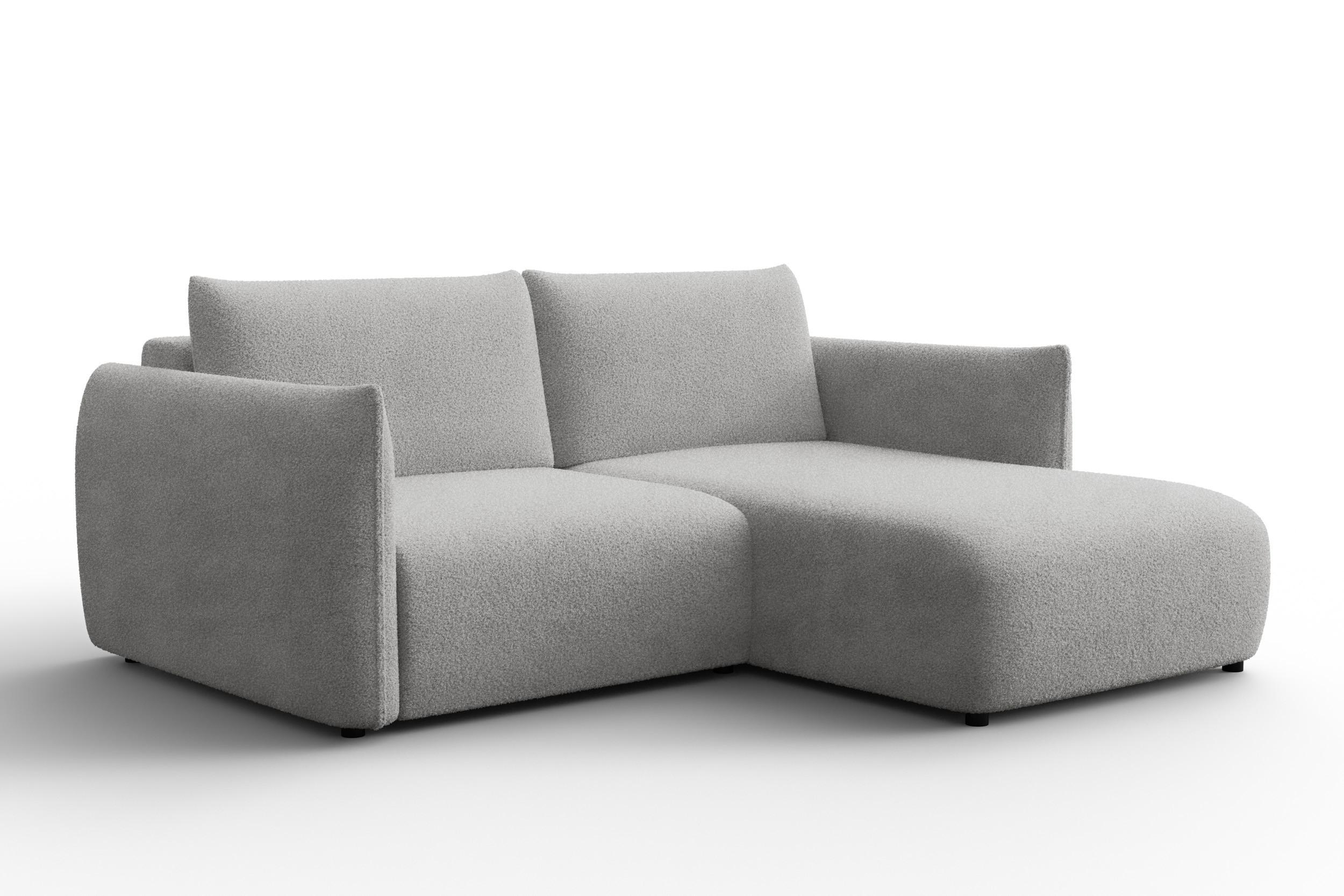 ECKSOFA TAUER 3-Sitzer RECHTS, Bouclé-Stoff hellgrau - Schwarz/Grau, Holz/Textil (206/173cm) - Courtois Laville
