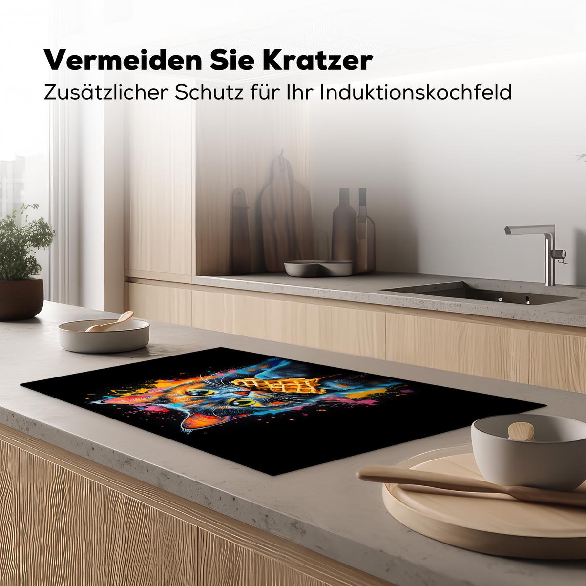 HERDABDECKPLATTE Katze - Graffiti - Bunt - Waffel - Essen Induktionsmatte 83x51 cm - Multicolor, Kunststoff (83/51.5/0.2cm) - MuchoWow