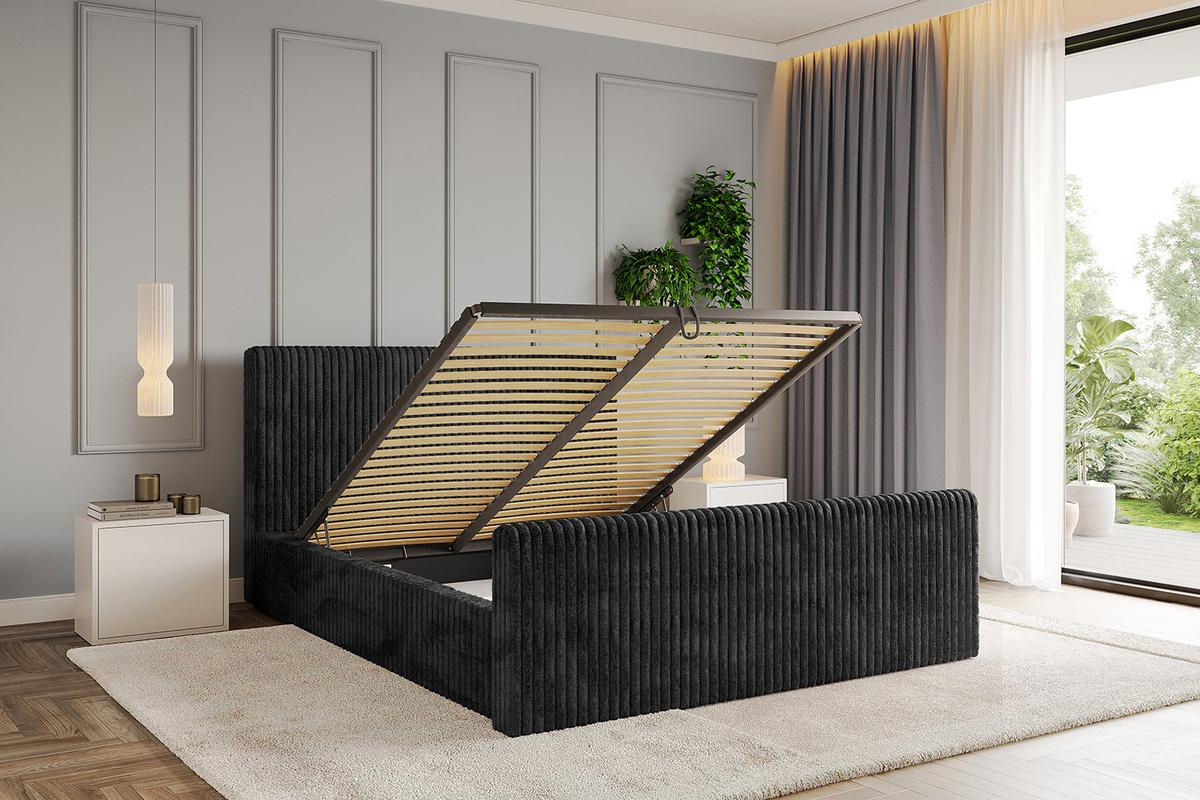 POLSTERBETT mit Bettkasten, Fußteil und Lattenrost, Boxbett mit Matratze H3/H4 - ALOVA-Z-V1 120x200 Schwarz - Schwarz, Holzwerkstoff/Textil (120/200cm) - ALTDECOR