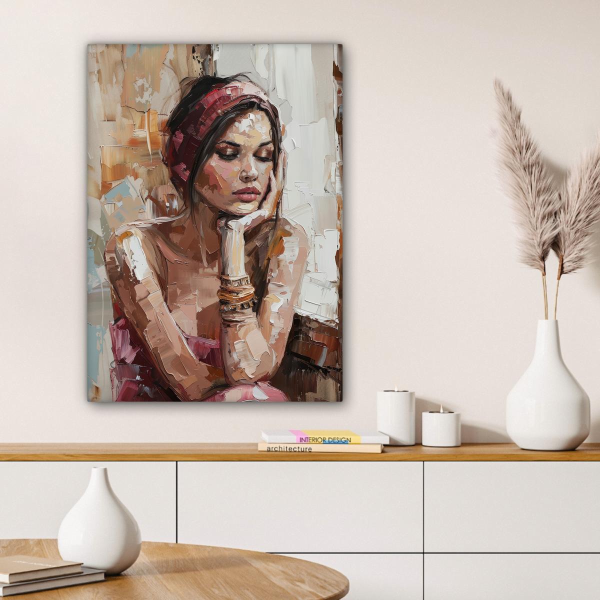 LEINWANDBILD Frau - Lackierung - Porträt - Modern Wandbild Wohnzimmer 60x80 cm - Altrosa, Textil (60/80cm) - MuchoWow