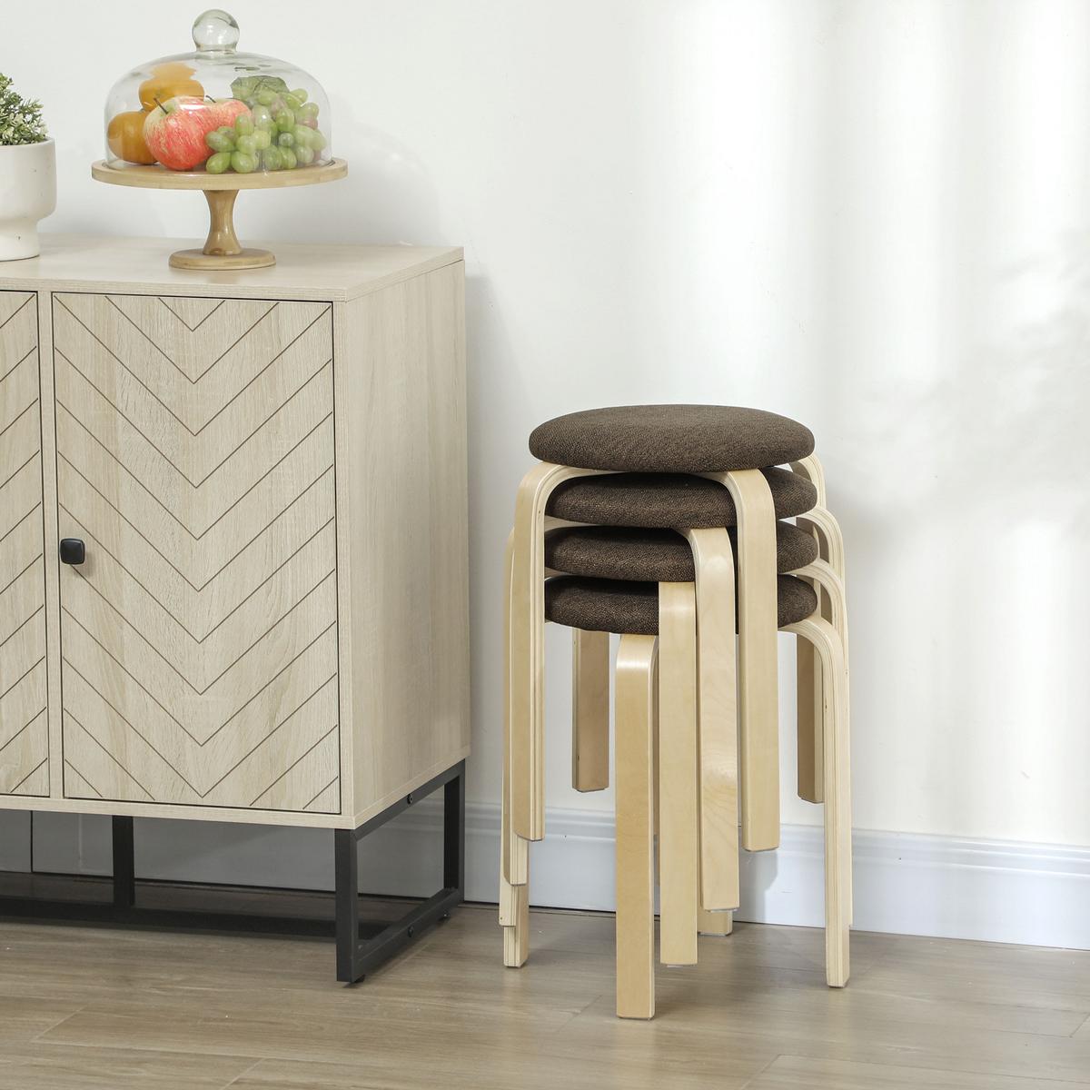 HOCKER 4er Set Holzwerkstoff Braun - Braun/Naturfarben, Birkenholz/Holzwerkstoff (40/45/40cm) - HOMCOM