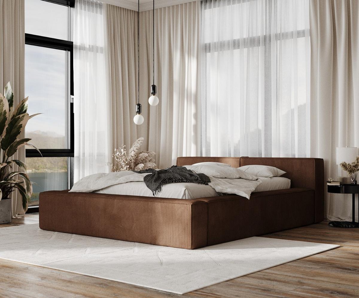 POLSTERBETT Casto mit Stauraum 180/200 cm Braun im Poso Stoff - Schwarz/Naturfarben, Holz/Holzwerkstoff (180/200cm) - AltaBeds