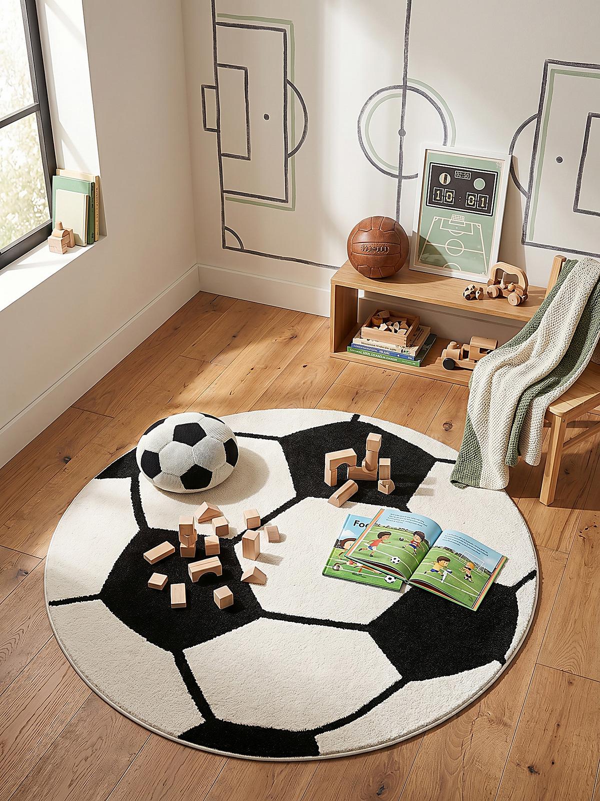 KINDERTEPPICH Kurzflor Fußball CANAZEI Polypropylen Schwarz-Weiß 160 x 160 cm - Multicolor, Textil (160/160cm) - KADIMA DESIGN