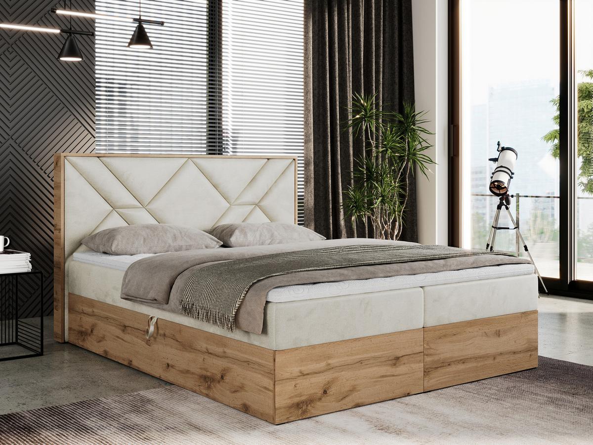 BOXBETT GUNAR - 160/200 Beige Velvet - H3 - Beige, Holz/Textil (160/200cm) - MKS