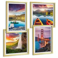 BILDER SET 4er Set - 50x50 cm & 40x60 cm Goldrahmen - Bergseen, Boote, Brücken - Goldfarben, Kunststoff (50/50cm) - TULUP
