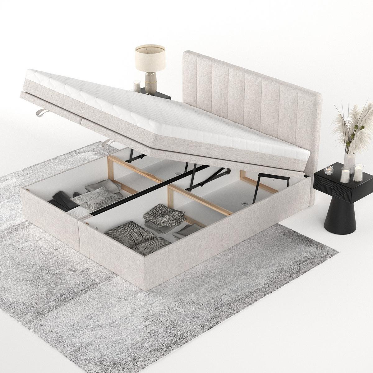 BOXBETT Lume 180/200 cm Hellbeige im Neve Stoff - Sandfarben/Schwarz, Holz/Holzwerkstoff (180/200cm) - AltaBeds