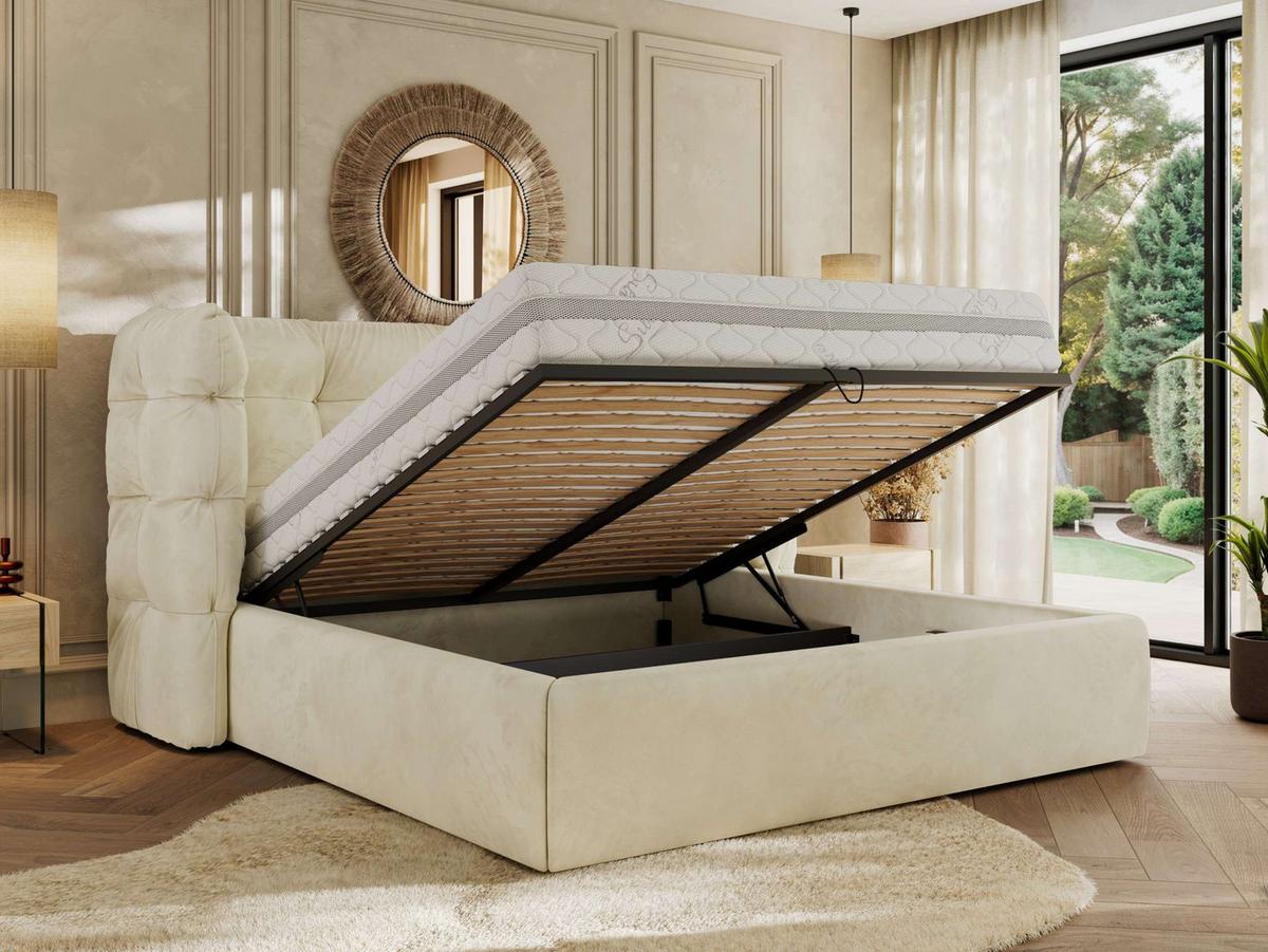 POLSTERBETT FLONELLE CLASSIC 140/200 - Creme Velvet - Multipocket-Matratze - Creme, Textil (140/200cm) - MKS