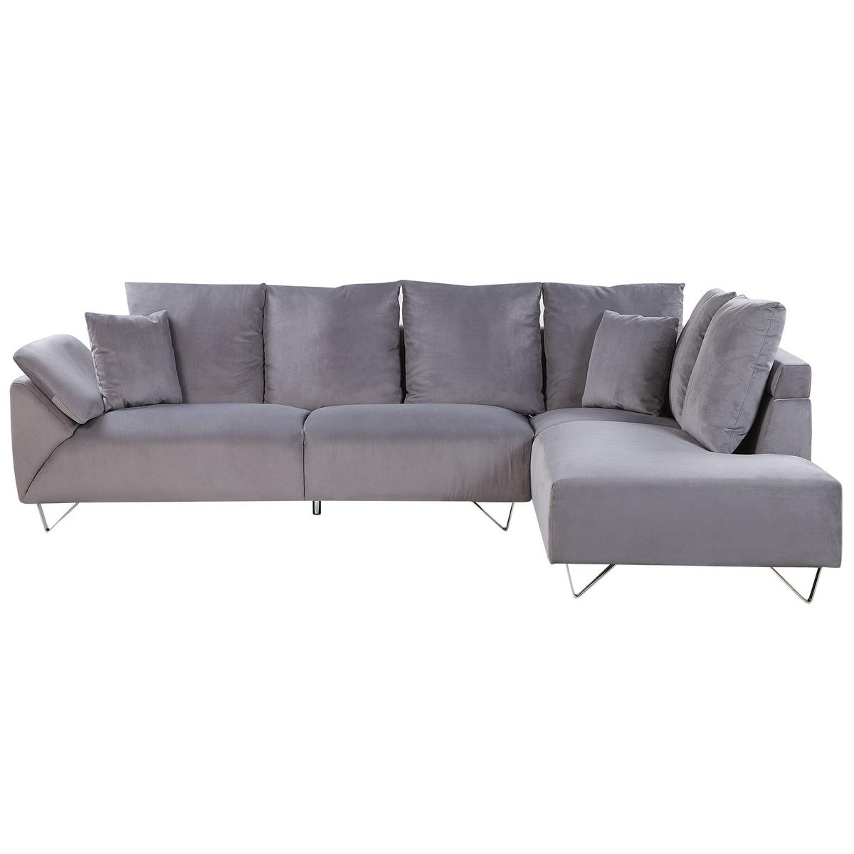 ECKSOFA Cord Grau rechtsseitig Lunner - Grau, Textil (266/180cm) - Beliani