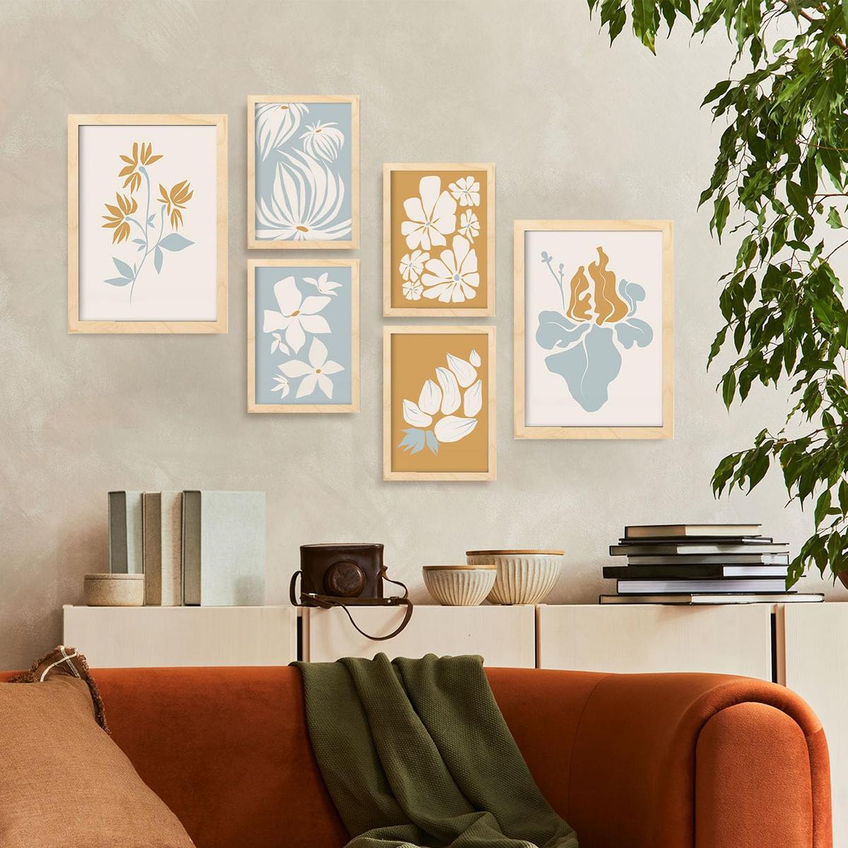 POSTER Set Mit 6 Blumenrahmen 1 In Blume Zusammenfassung Ästhetische Dekorative Gemälde Für Ihr Wohnzimmer Zuhause A3 & A4 Rahmen Aus Hellem Holz - Beige, Papier (29/3cm) - Nacnic